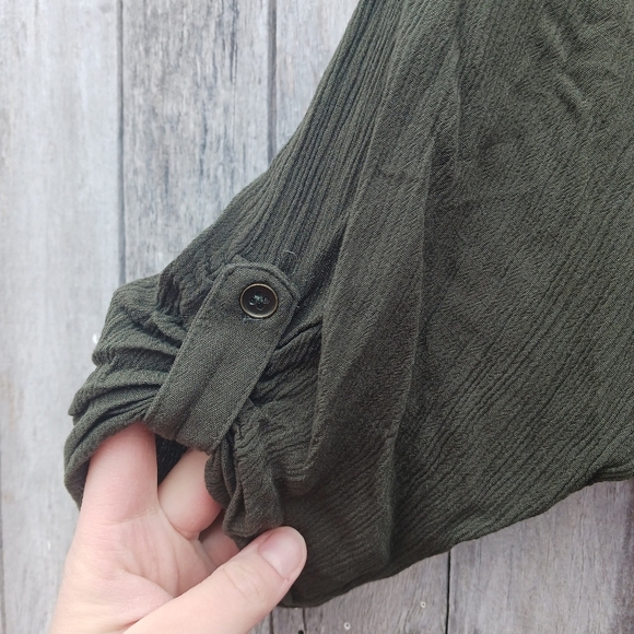 Torrid Sz 2X Roll Tab Half Sleeve Button Front Popover Shirt Dress Green Womens - Picture 3 of 6